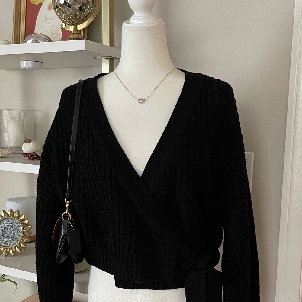 Black Knit Wrap Sweater Size L